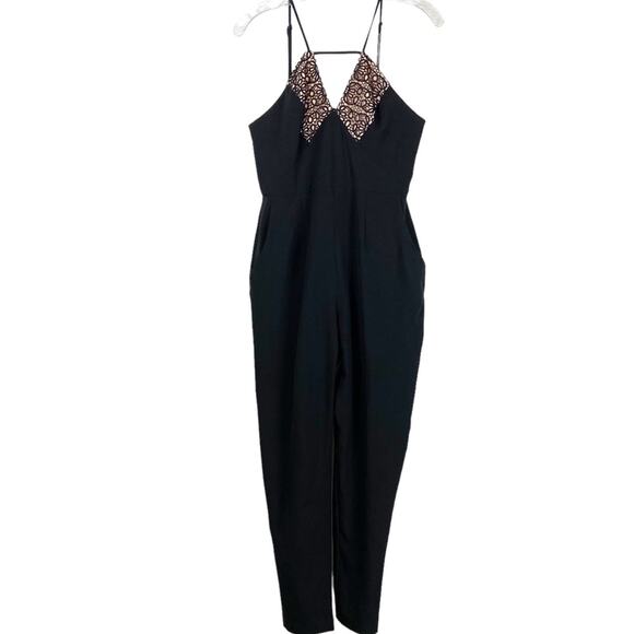 New With Tags ASOS Plunge Jumpsuit Laser Etched Bodice Black Womens Size 8 - Picture 3 of 13